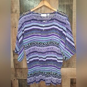 Chicos Purple Striped Women's Top Shirt Sleeve Blouse Size 1 (Small)